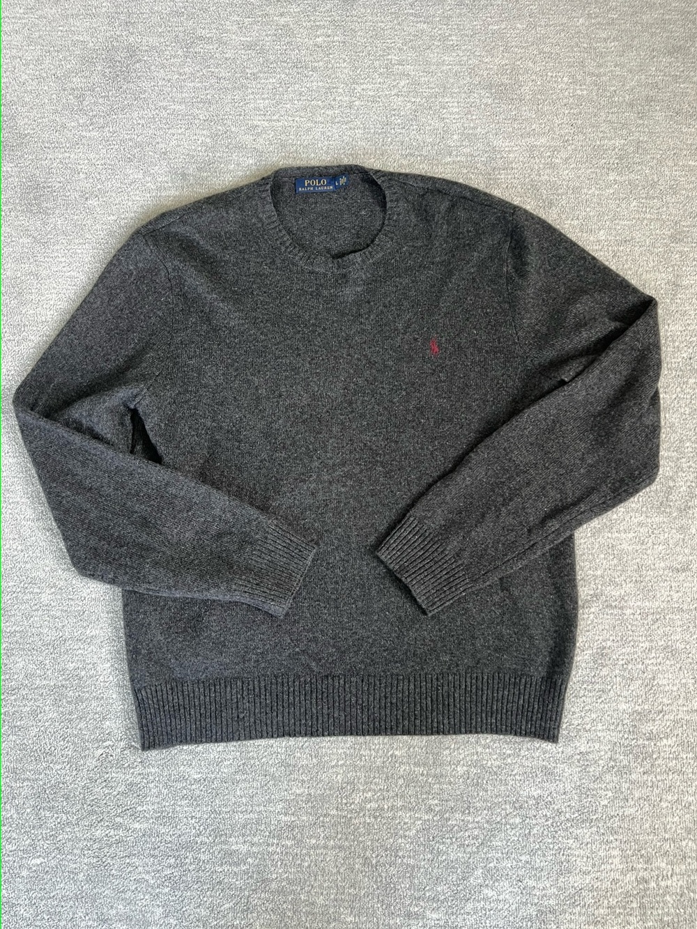 Polo by Ralph Lauren Charcoal 100% Cashmere Crewneck Sweater with Red Pony Sz. L